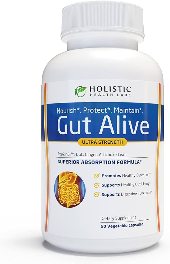 Gut Alive For Restoring Gut Lining - All Natural Support to Fight Leaky Gut, IBS, Heartburn, Acid Indigestion, Acid Reflux, Bloating & Gas. Unique Formulation. 60 Capsules.