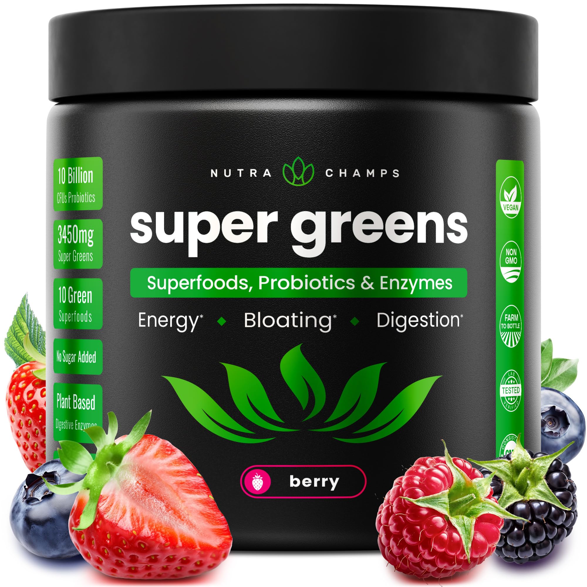 Super Greens With Superfoods, Probiotics & Enzymes, Natural Berry